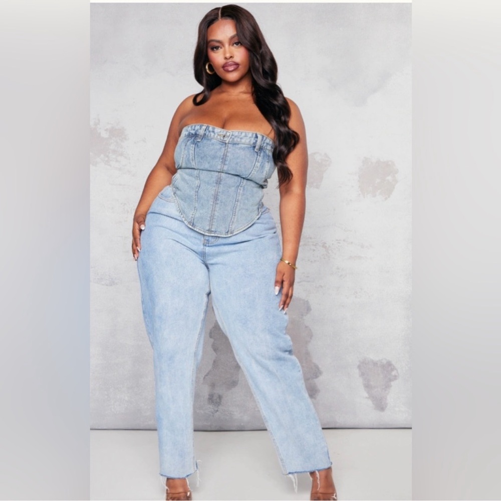 NWT PLUS BLUE VINTAGE STYLE LIGHT WASH JEAN WAISTBAND DETAIL DENIM CORSET SZ 20